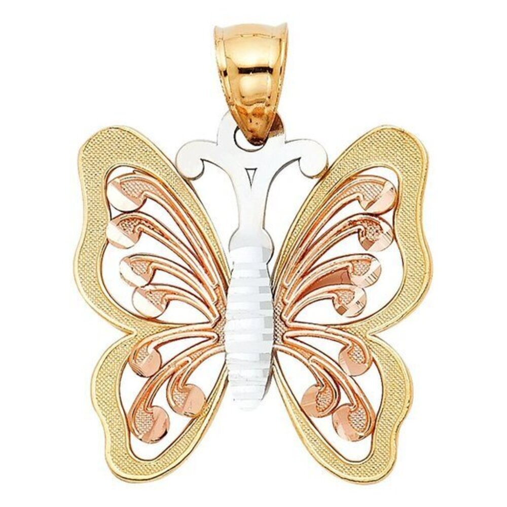 New 14k Tri color Gold Butterfly Pendant